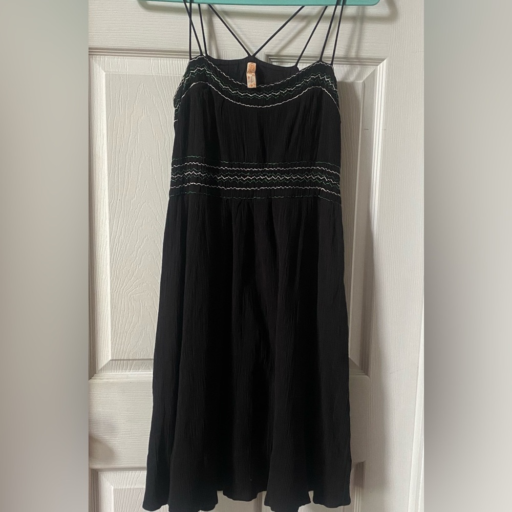 Anthropologie Black Dress with Green Accents